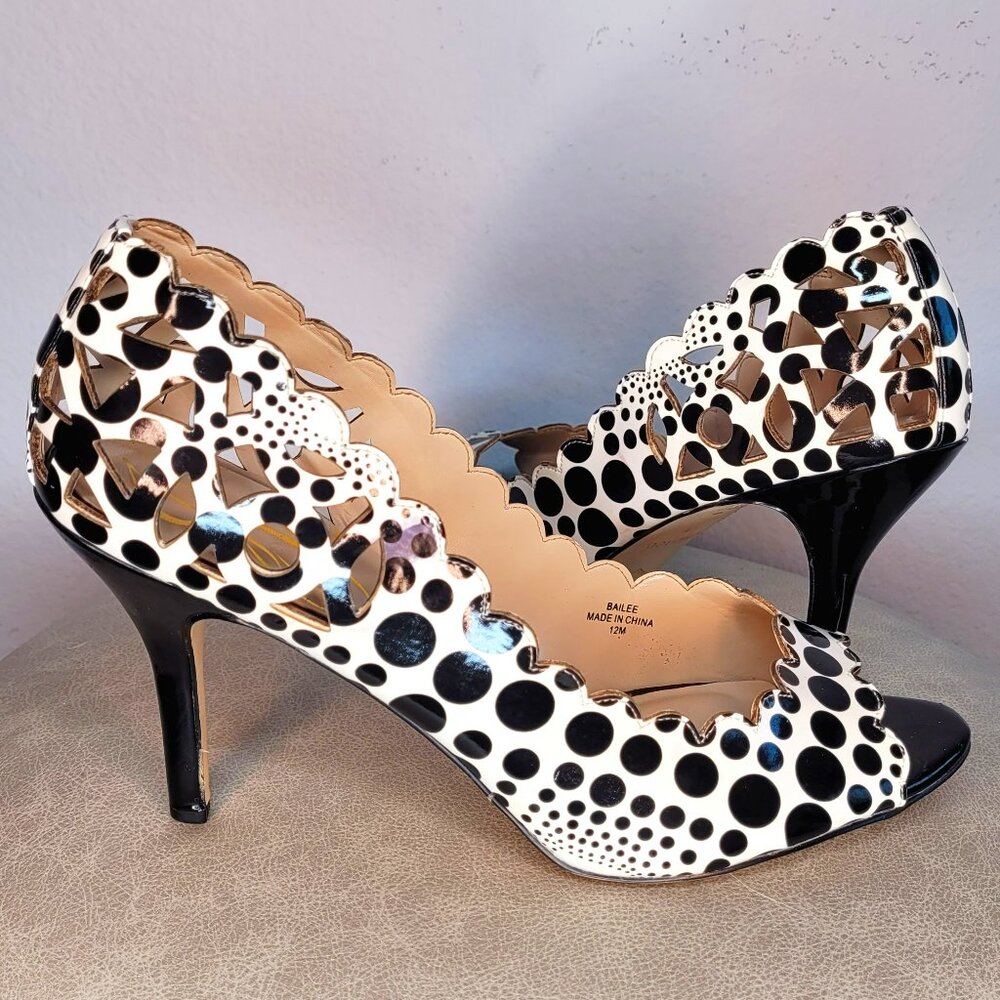 J. Renee Black & White Polka Dot Peep Toe Pumps – Size 12M